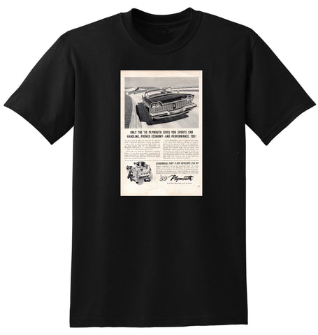 1959 PLYMOUTH 2 DOOR HARDTOP CHRYSLER MOPAR USA AD TSHIRT