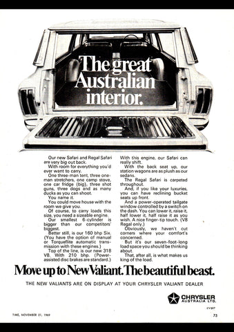 1969 VF CHRYSLER VALIANT 225 REGAL SAFARI AUSSIE AD ART PRINT POSTER