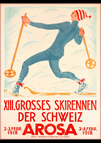 1918 AROSA SWITZERLAND SUISSE SKI WINTER SPORTS AD ART PRINT POSTER