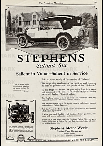 1920 STEPHENS SALIENT SIX TOURING CAR REPRO AD ART PRINT POSTER