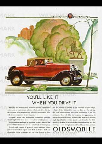 1930 OLDSMOBILE CONVERTIBLE ROADSTER USA AD ART PRINT POSTER