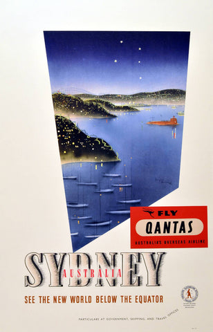 1930s FLY QANTAS SYDNEY AUSTRALIA TRAVEL AUSSIE AD ART PRINT POSTER