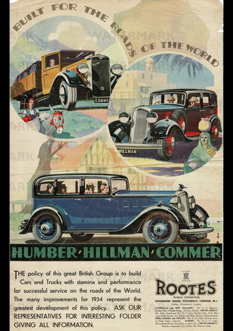 1934 ROOTES HILLMAN HUMBER COMMER AUSSIE AD ART PRINT POSTER