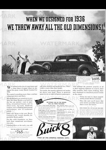 1936 BUICK LIMITED SERIES 90 FOUR DOOR SIX PASSENGER SEDAN USA AD ART PRINT POSTER