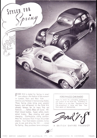 1936 FORD 4 DOOR & 5 WINDOW COUPE AUSSIE AD ART PRINT POSTER