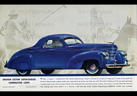 1938 GRAHAM CUSTOM SUPERCHARGER COMBINATION COUPE USA AD ART PRINT POSTER