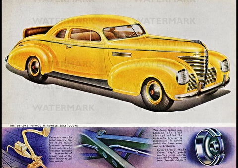 1939 PLYMOUTH DELUXE RUMBLE SEAT COUPE USA AD ART PRINT POSTER