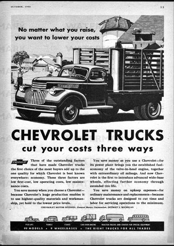 1946 CHEVROLET STAKE TRUCK USA AD ART PRINT POSTER