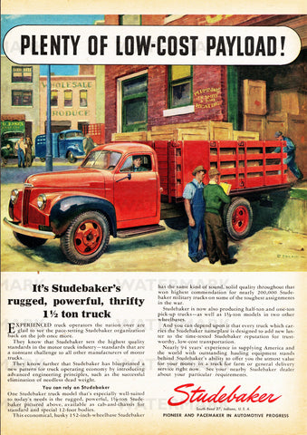 1946 STUDEBAKER 1-12 TON STAKE TRUCK USA AD ART PRINT POSTER