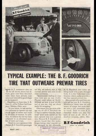 1947 BF GOODRICH TYRES USA AD ART PRINT POSTER