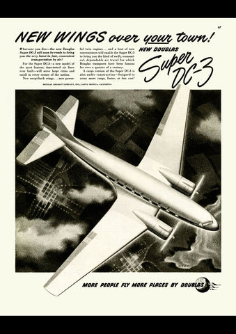 1949 DOUGLAS AIRCRAFT SUPER DC-3 AIRLINER TRAVEL USA AD ART PRINT POSTER