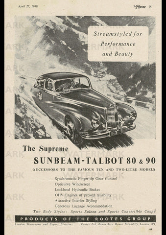 1949 SUNBEAM TALBOT 80 & 90 SALOON ENGLISH UK AD ART PRINT POSTER