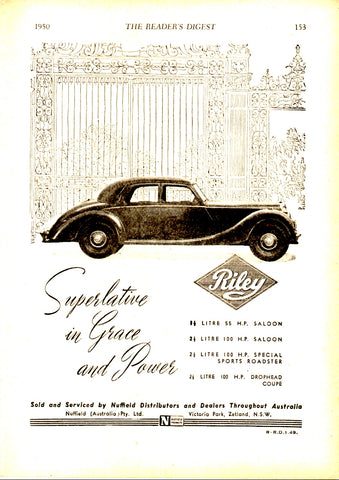 1950 RILEY 2.5 LITRE SALOON ROADSTER DROPHEAD AUSSIE AD ART PRINT POSTER