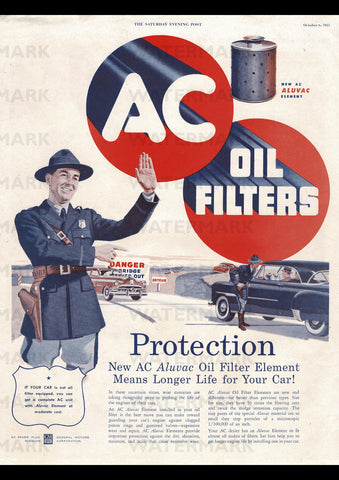 1951 GM GENERAL MOTORS AC OIL FILTERS US AD ART PRINT POSTER