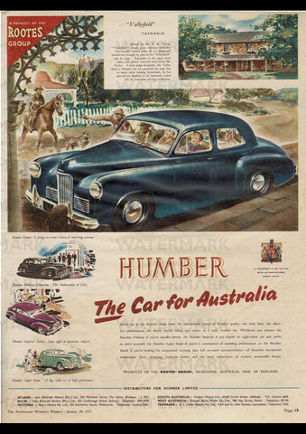 1951 HUMBER HAWK PULLMAN IMPERIAL SUPER SNIPE ROOTES GROUP AUSSIE AD ART PRINT POSTER