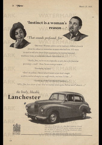 1951 LANCHESTER FOURTEEN SALOON ENGLISH UK AD ART PRINT POSTER