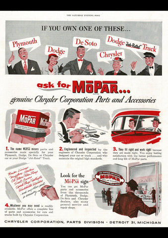 1951 MOPAR PARTS CHRYSLER CORP USA AD ART PRINT POSTER