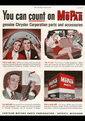 1951 MOPAR PARTS CHRYSLER CORP USA AD ART PRINT POSTER