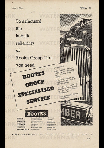 1951 ROOTES GROUP SPECIALISED SERVICE ENGLISH UK AD ART PRINT POSTER