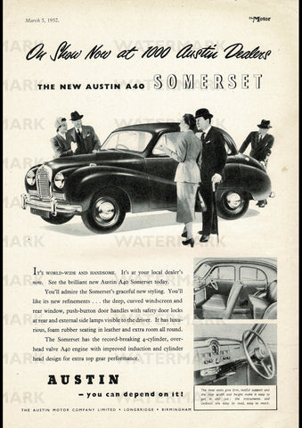 1952 AUSTIN A40 SOMERSET SALOON ENGLISH UK AD ART PRINT POSTER