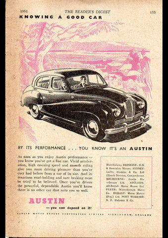 1952 AUSTIN SALOON AUSSIE AD ART PRINT POSTER