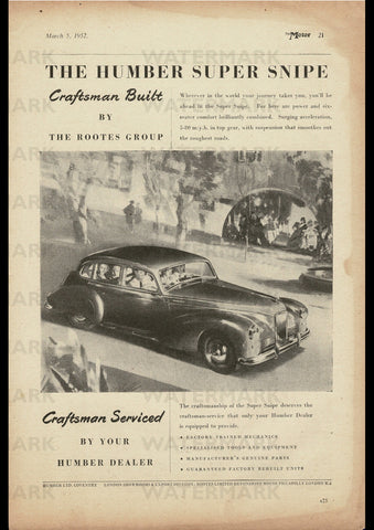 1952 HUMBER SUPER SNIPE SALOON ENGLISH UK REPRO AD ART PRINT POSTER