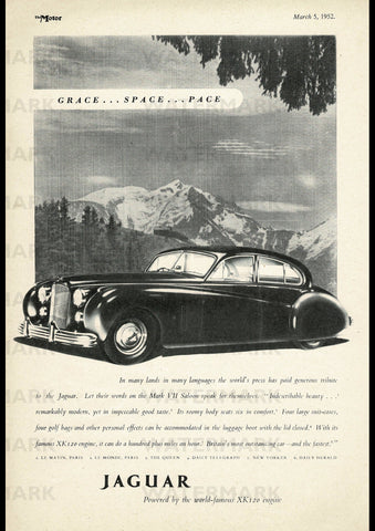 1952 JAGUAR MARK VII SALOON ENGLISH UK REPRO AD ART PRINT POSTER