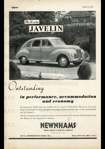 1952 JOWETT JAVELIN 1.5 LITRE SALOON ENGLISH UK REPRO AD ART PRINT POSTER