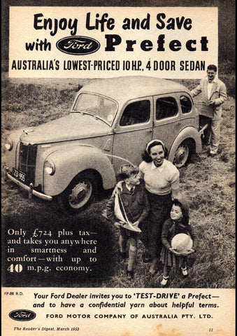 1953 FORD PREFECT 4 DOOR SEDAN AUSSIE REPRO AD ART PRINT POSTER