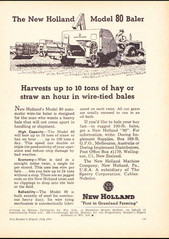 1953 NEW HOLLAND MODEL 80 BALER TRACTORS AUSSIE REPRO AD ART PRINT POSTER