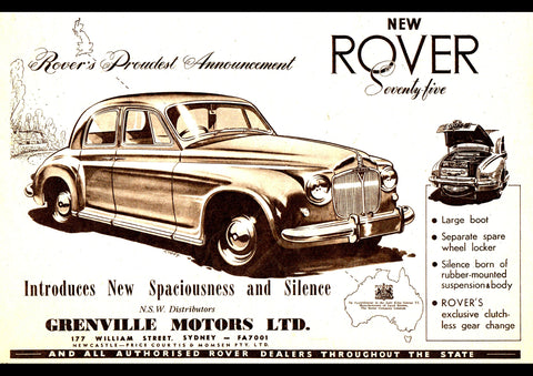 1953 P4 ROVER SEVENTY-FIVE 4 DOOR AUSSIE REPRO AD ART PRINT POSTER