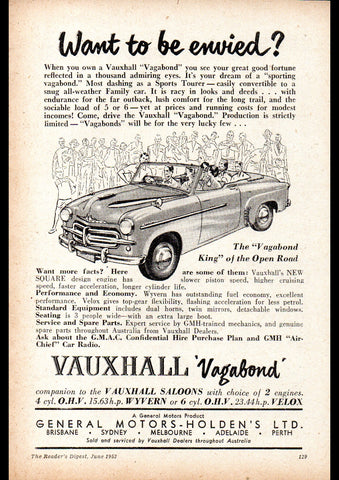 1953 VAUXHALL VAGABOND CONVERTIBLE AUSSIE REPRO AD ART PRINT POSTER