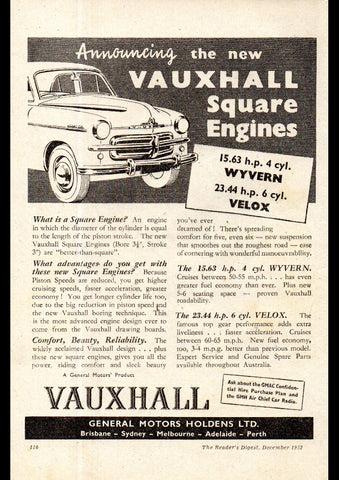 1953 VAUXHALL VELOX & WYVERN SEDAN AUSSIE REPRO AD ART PRINT POSTER