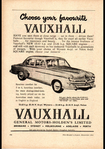 1953 VAUXHALL WYVERN & VELOX GMH AUSSIE REPRO AD ART PRINT POSTER