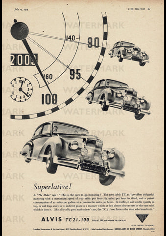 1954 ALVIS TC21-100 SALOON ENGLISH UK REPRO AD ART PRINT POSTER