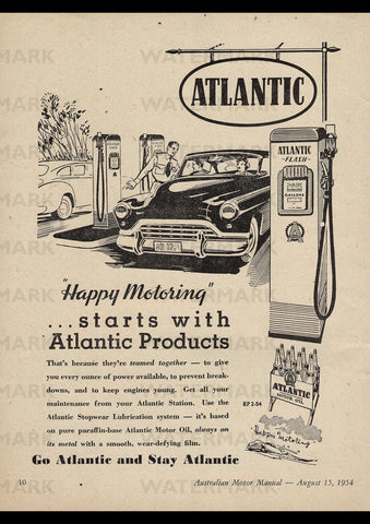 1954 ATLANTIC FLASH PETROL & MOTOR OIL AUSSIE REPRO AD ART PRINT POSTER