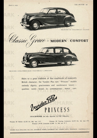 1954 AUSTIN VANDEN PLAS PRINCESS ENGLISH UK REPRO AD ART PRINT POSTER