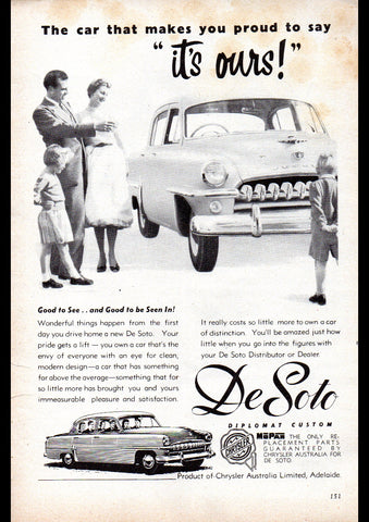 1954 DESOTO DIPLOMAT CUSTOMER SEDAN CHRYSLER AUSSIE REPRO AD ART PRINT POSTER