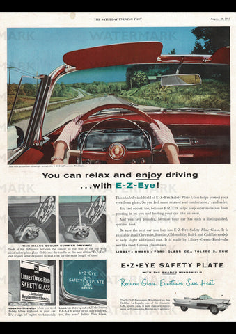 1954 E-Z-EYE SAFETY PLATED AUTOMOTIVE GLASS USA REPRO AD ART PRINT POSTER