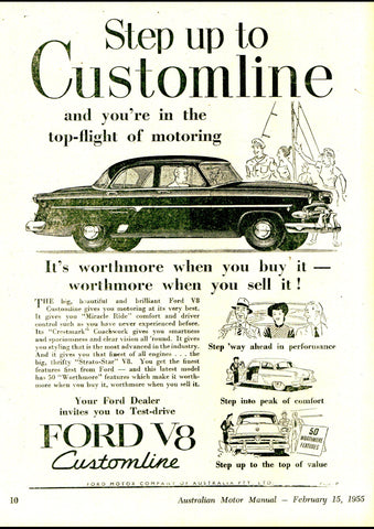 1954 FORD CUSTOMLINE V8 SEDAN AUSSIE REPRO AD ART PRINT POSTER