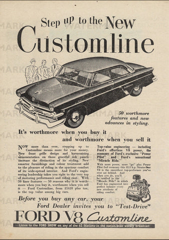 1954 FORD CUSTOMLINE V8 SEDAN AUSSIE REPRO AD ART PRINT POSTER