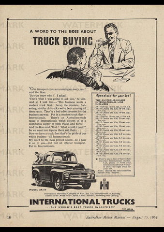 1954 INTERNATIONAL HARVESTER AR-110 UTILITY PICK UP AUSSIE REPRO AD ART PRINT POSTER