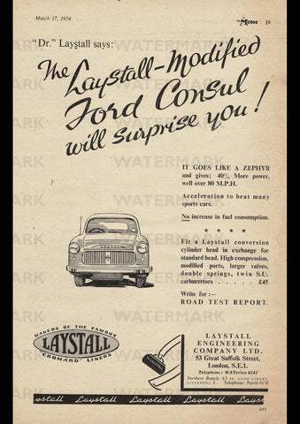 1954 LAYSTALL CYLINDER HEADS FORD CONSUL ENGLISH UK REPRO AD ART PRINT POSTER