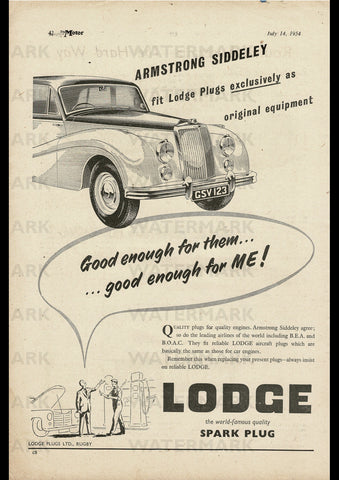 1954 LODGE SPARK PLUGS SIDDELEY ENGLISH UK REPRO AD ART PRINT POSTER