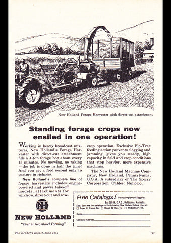 1954 NEW HOLLAND FORAGE HARVESTER TRACTORS AUSSIE REPRO AD ART PRINT POSTER