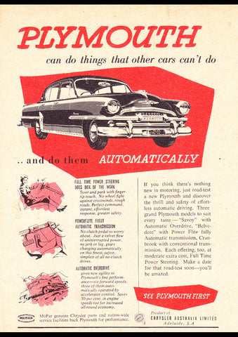 1954 PLYMOUTH SAVOY SEDAN AUSSIE REPRO AD ART PRINT POSTER