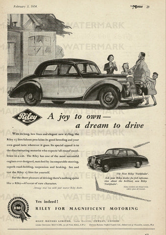 1954 RILEY 1.5 LTR PATHFINDER SALOON BMC ENGLISH UK REPRO AD ART PRINT POSTER