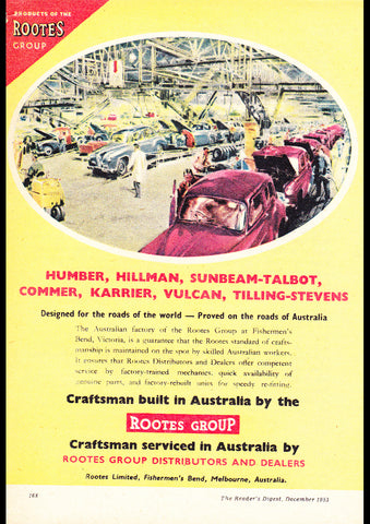 1954 ROOTES GROUP HILLMAN HUMBER SUNBEAM-TALBOT COMMER AUSSIE REPRO AD ART PRINT POSTER