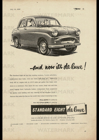 1954 STANDARD EIGHT DELUXE SALOON ENGLISH UK REPRO AD ART PRINT POSTER