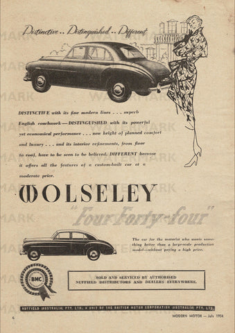 1954 WOLSELEY 444 SALOON BMC AUSSIE REPRO AD ART PRINT POSTER